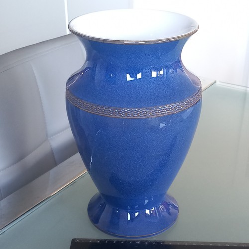 Denby blue vase handthrown - denby, 10"